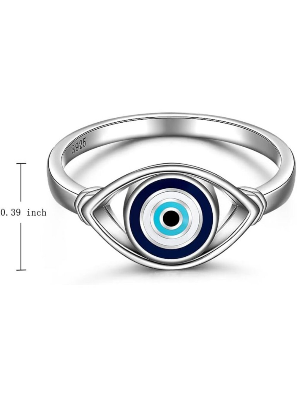 Sterling Silver Evil Eye Ring for Women - Blue Spiritual Turkish Jewelry, Sizes - Picture 3 of 8